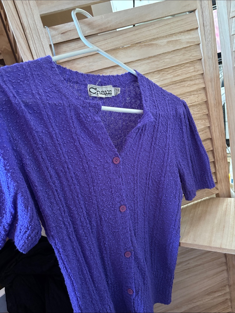 Chaus Vibrant Purple Short-Sleeve Button Down Top Large